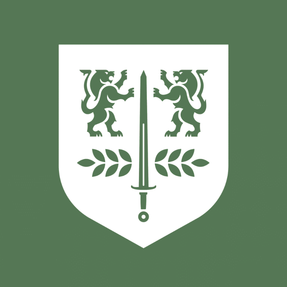 White PCC crest on green background